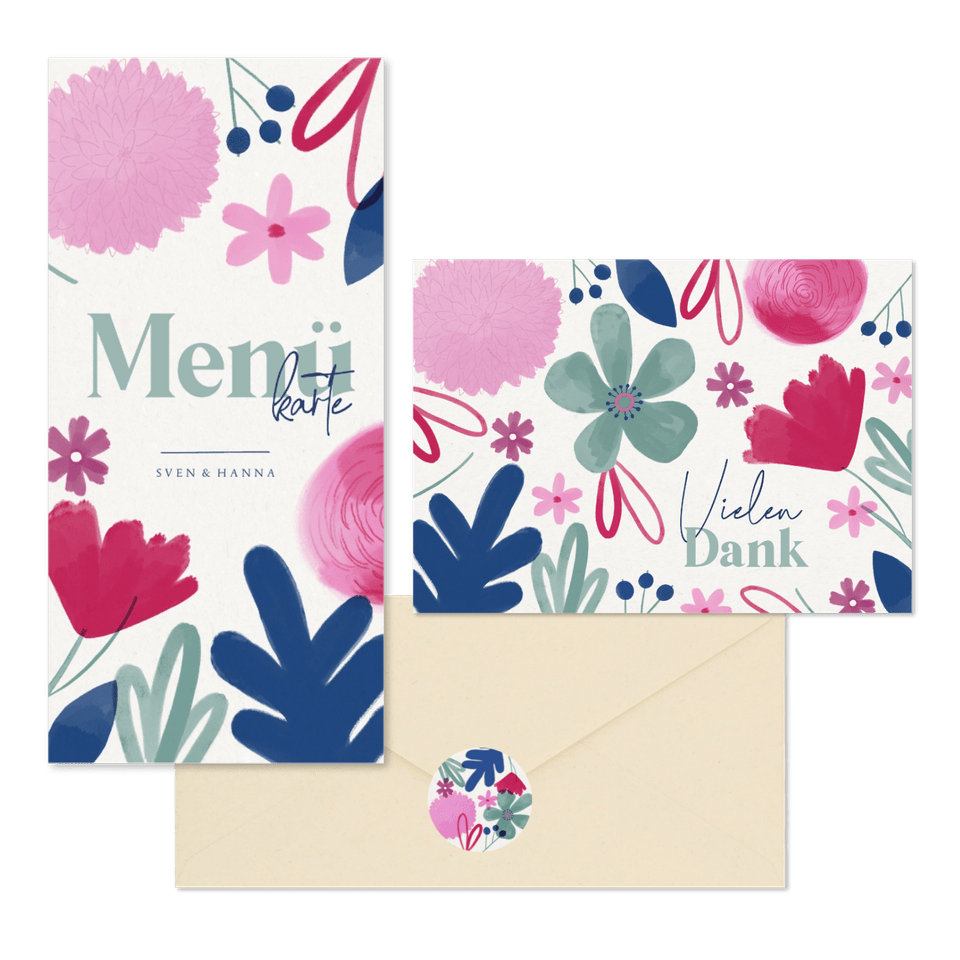 Hochzeitskartenset Aquarellblumen