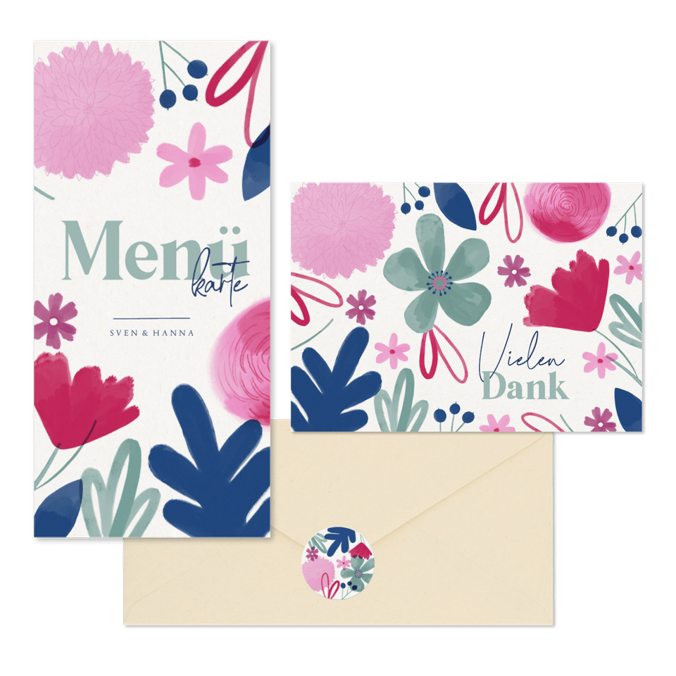 Hochzeitskartenset Aquarellblumen