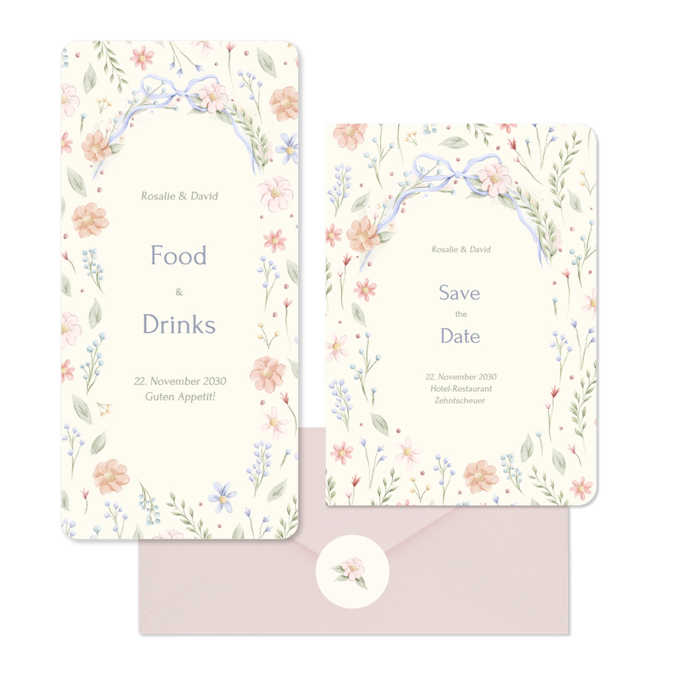 Hochzeit - Aquarell Blumenkranz mit Schleife Vintage