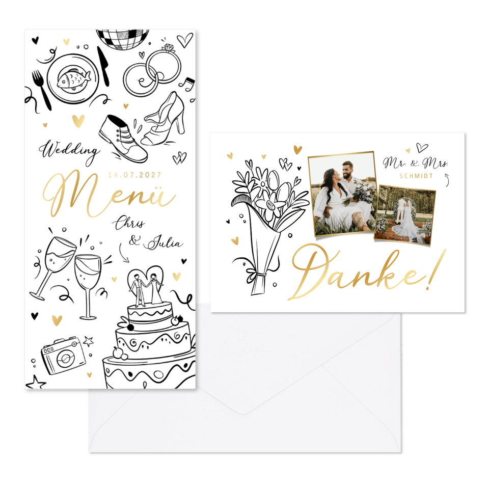 Hochzeitskartenset einfache Doodles 