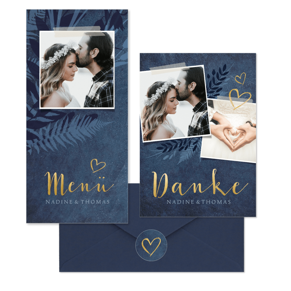 Hochzeitskartenset dunkelblaue Botanik