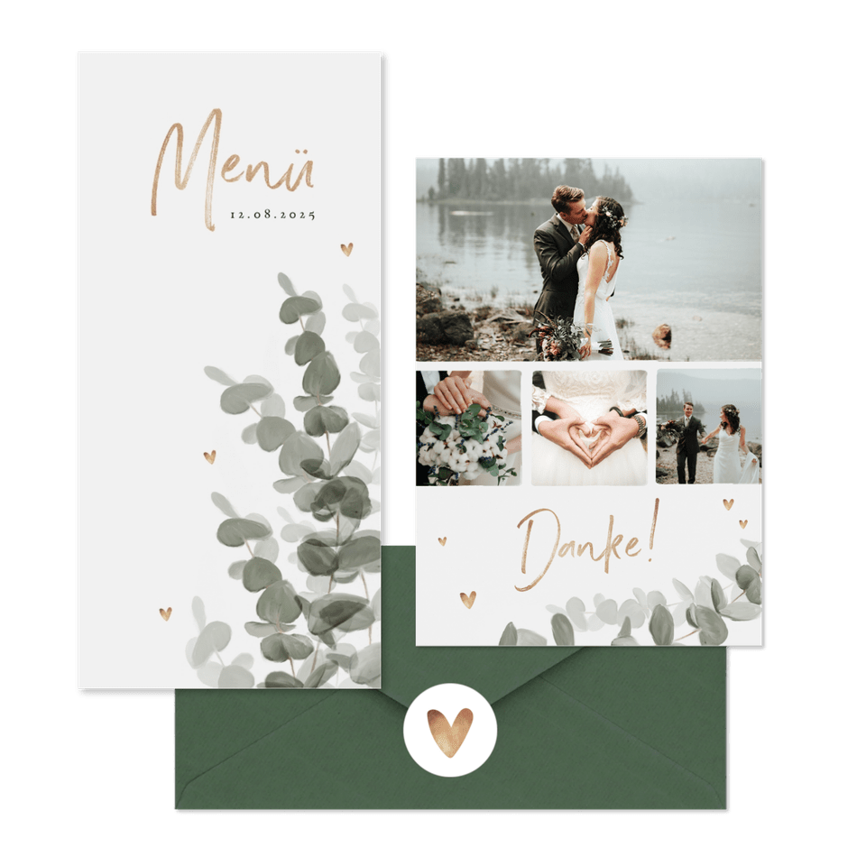 Hochzeitskartenset elegantes Aquarell mit Eukalyptus