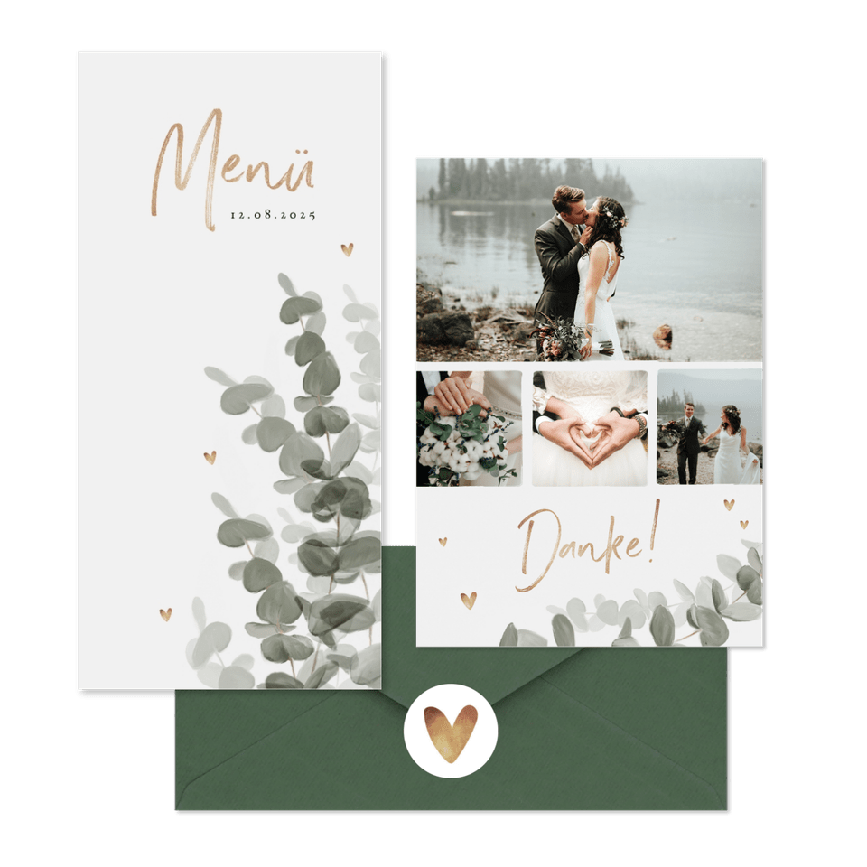 Hochzeitskartenset elegantes Aquarell mit Eukalyptus