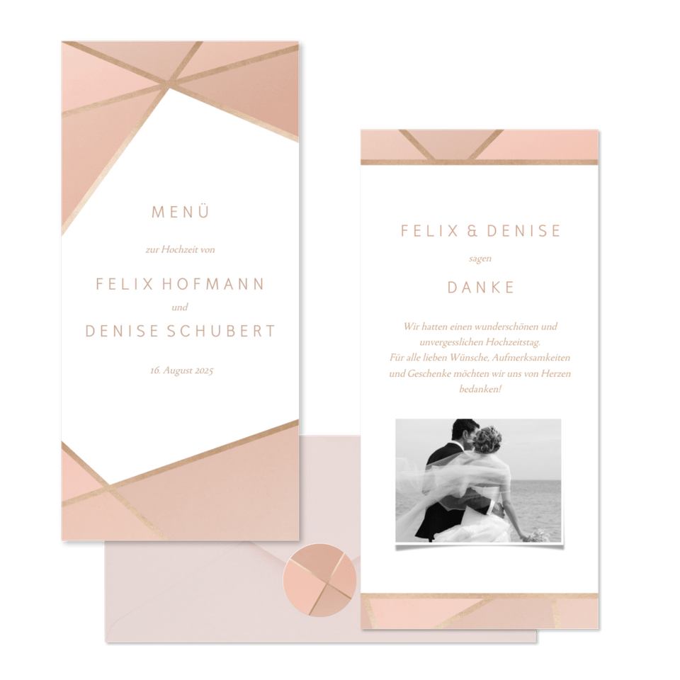 Hochzeitskartenset Geometrische Formen Rosé & Gold