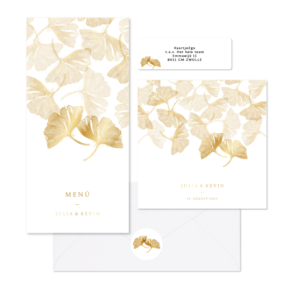 Hochzeitskartenset goldener Gingko Stempel
