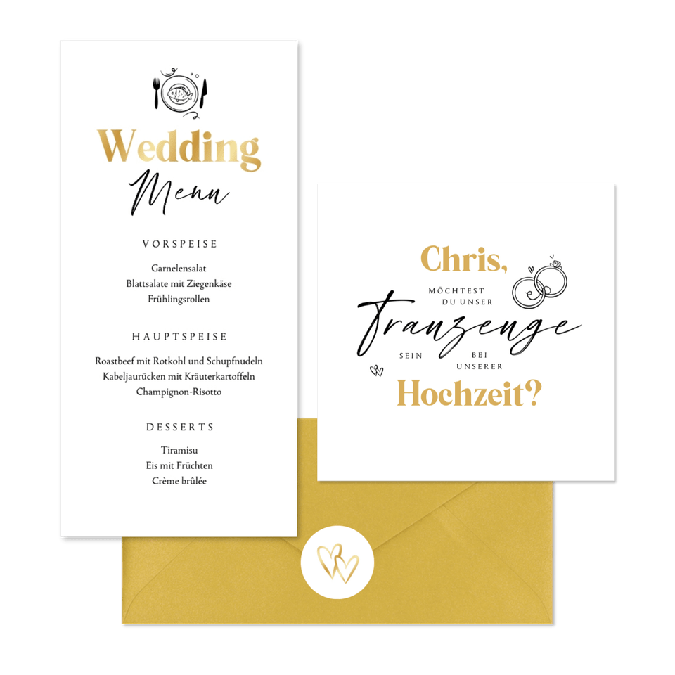 Hochzeitskartenset schlichter Schriftzug in Handschrift