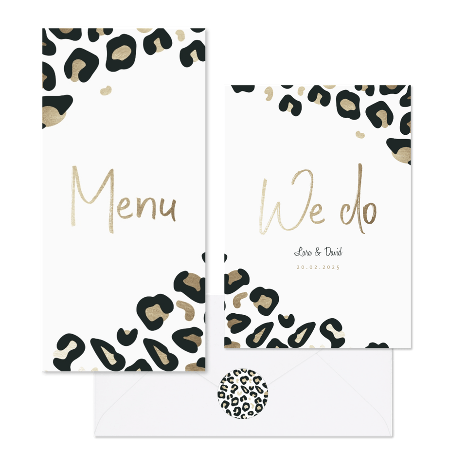 Hochzeitskartenset Leopardenmuster schwarz-gold