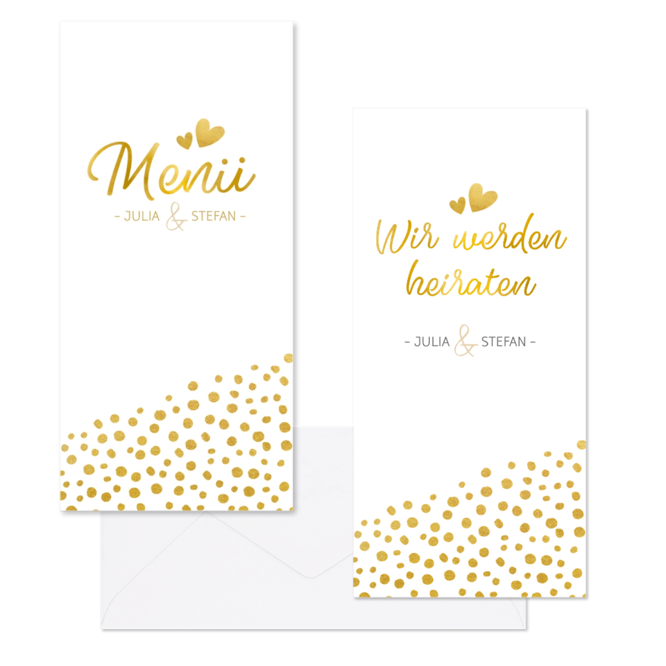 Hochzeitskartenset goldene Punkte