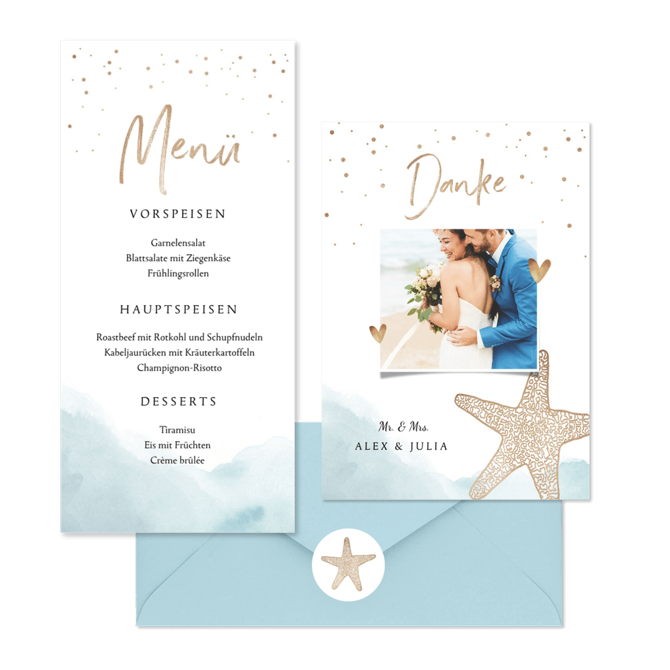 Hochzeitskartenset Strandfeeling Seestern