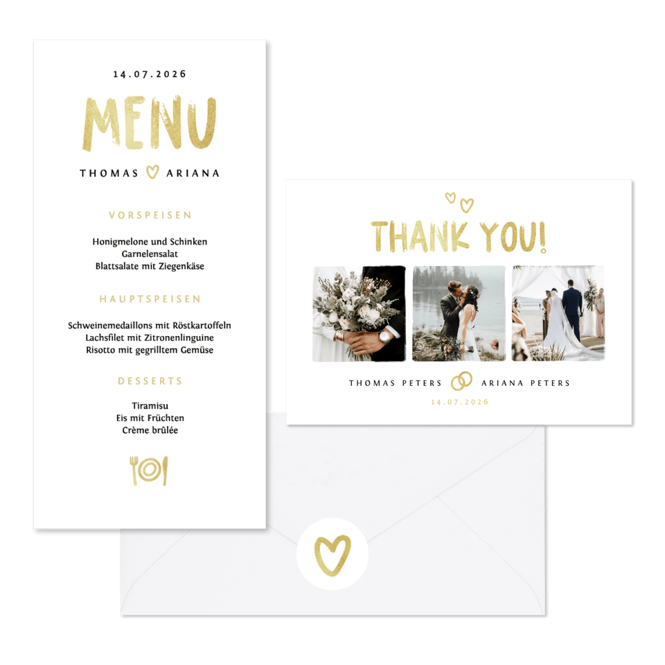 Hochzeitskartenset schlicht Typografie und Doodles