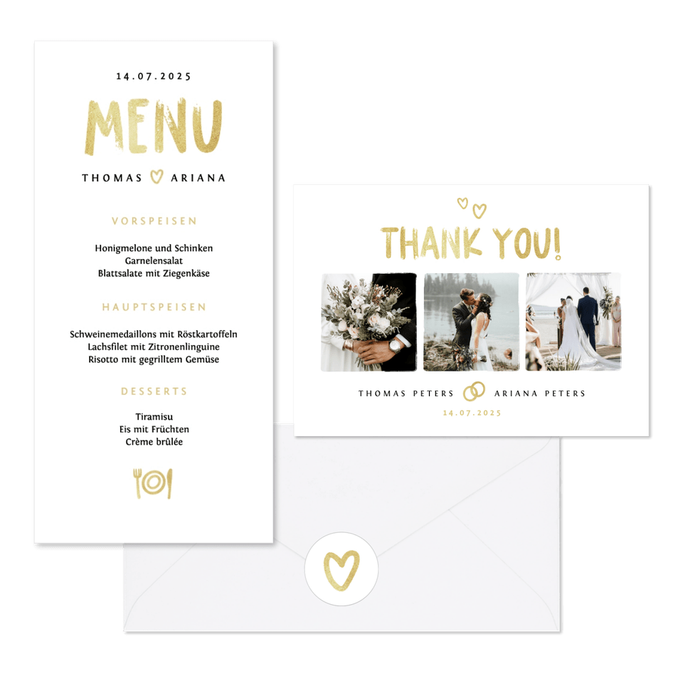 Hochzeitskartenset schlicht Typografie und Doodles