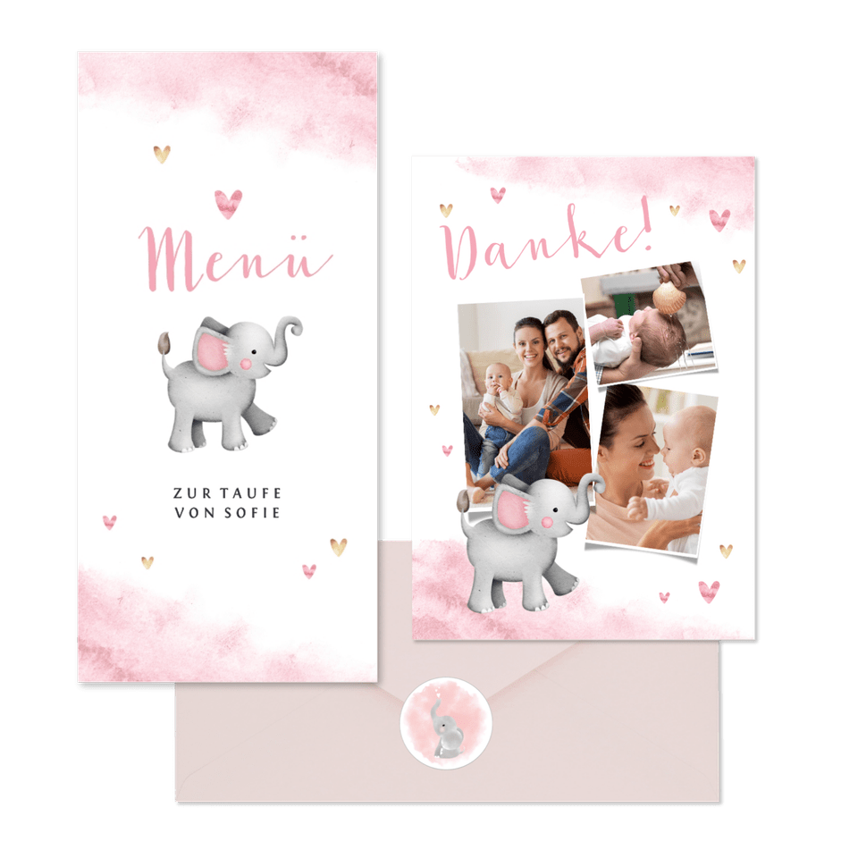 Taufe - Elefant Aquarell rosa