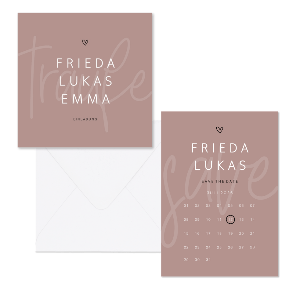 Hochzeitskartenset minimalistisch Altrosa