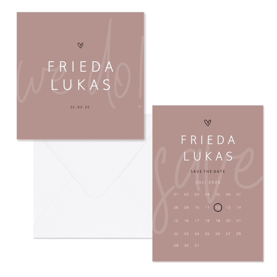 Hochzeitskartenset minimalistisch Altrosa