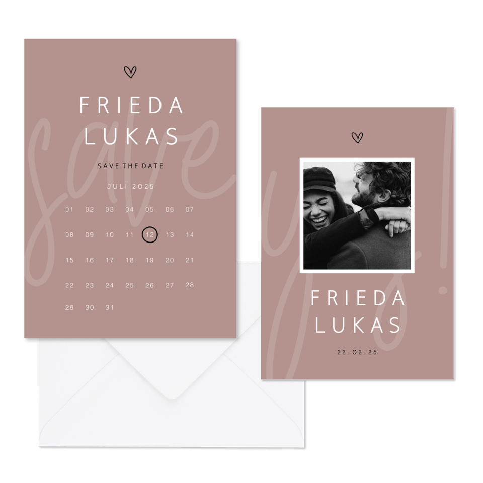Hochzeitskartenset minimalistisch Altrosa