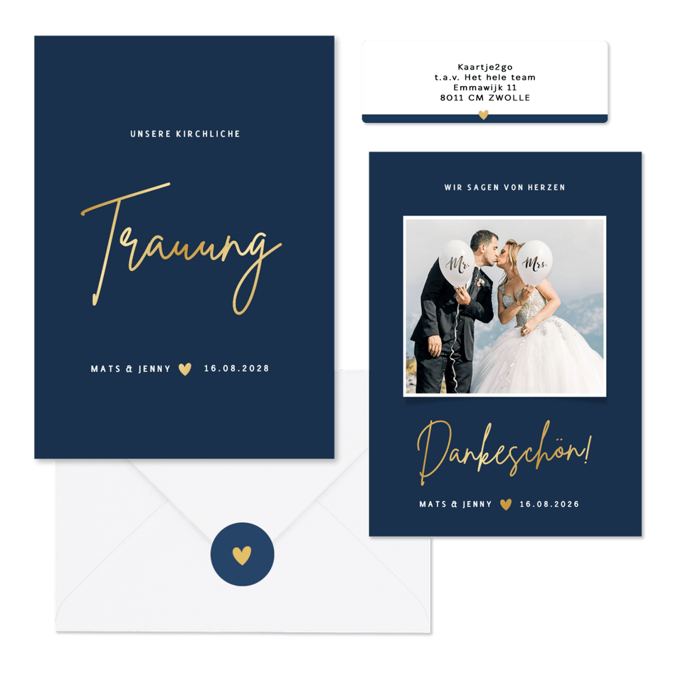 Hochzeitskartenset klassisch in Dunkelblau
