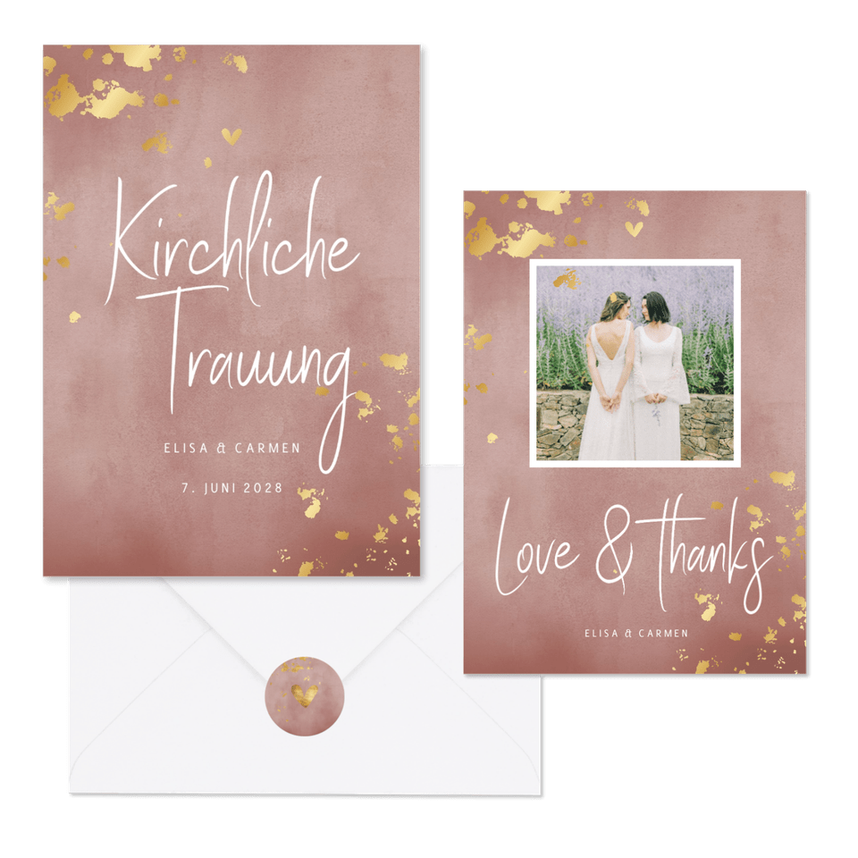 Hochzeit - Rosa Aquarell Goldtupfen