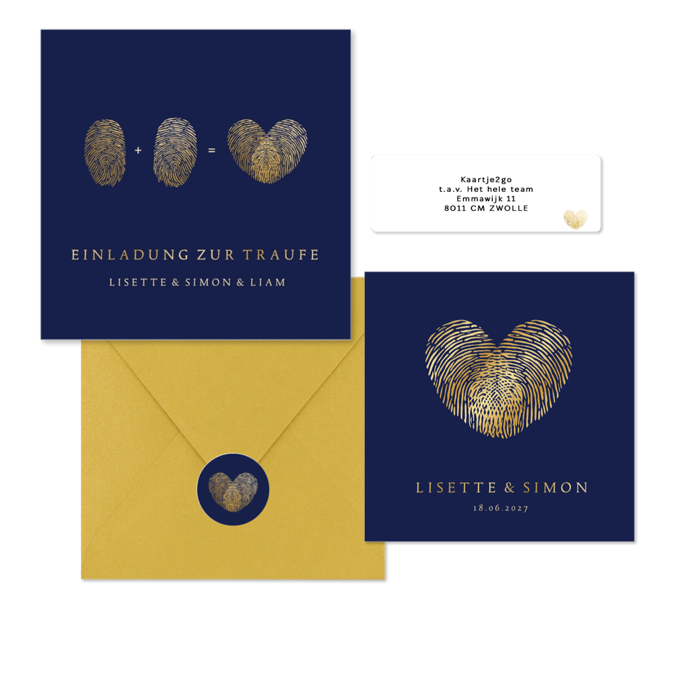 Hochzeitskartenset goldener Fingerabdruck