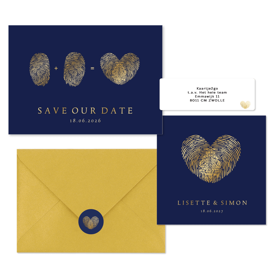 Hochzeitskartenset goldener Fingerabdruck