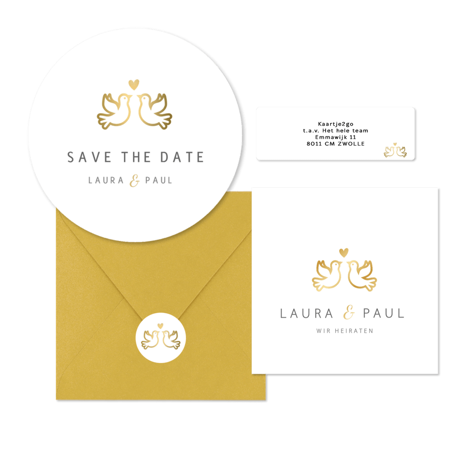 Hochzeitskarten mit goldenen Turteltauben