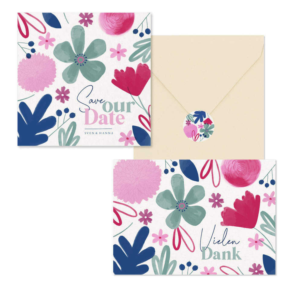 Hochzeitskartenset Aquarellblumen