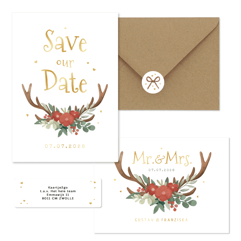 Hochzeitskartenset Blumen & Geweih