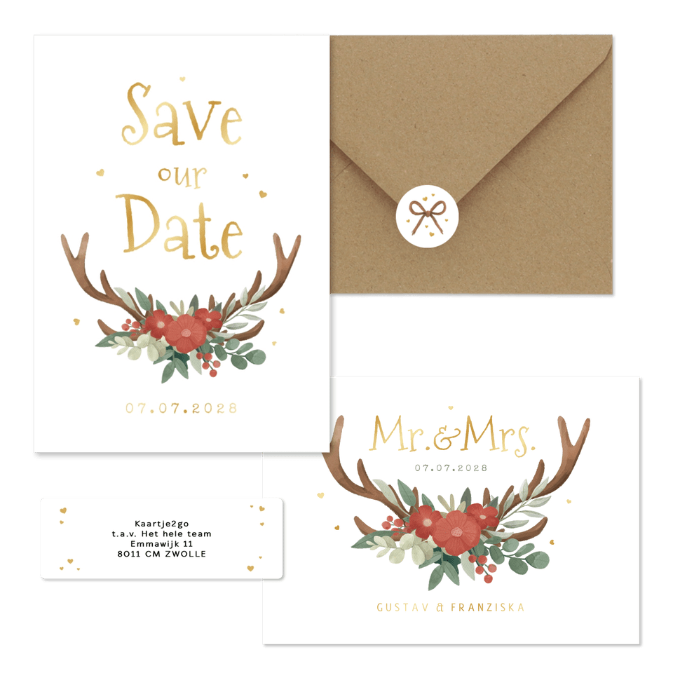 Hochzeitskartenset Blumen & Geweih