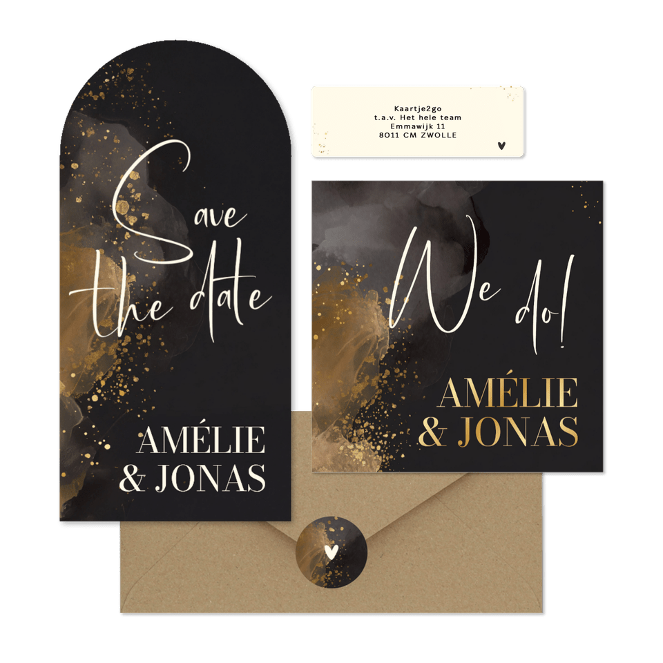 Hochzeit - Grau Aquarell mit Goldklecksen