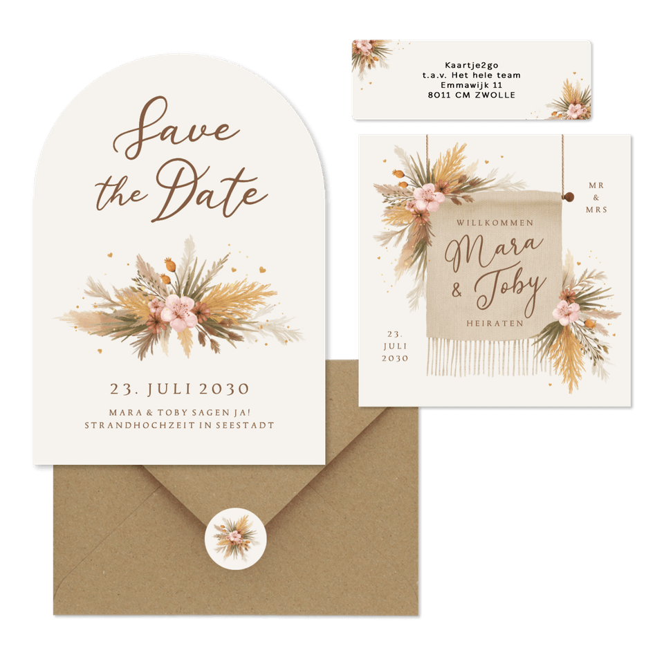 Hochzeit - Boho Blumenstrauß mit Gräsern und Blüten