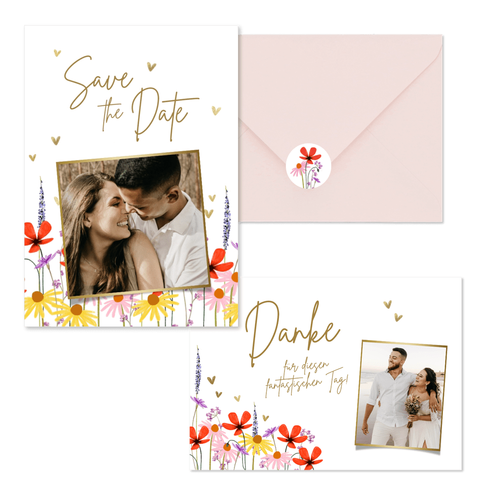 Hochzeitskartenset bunte Blumenwiese