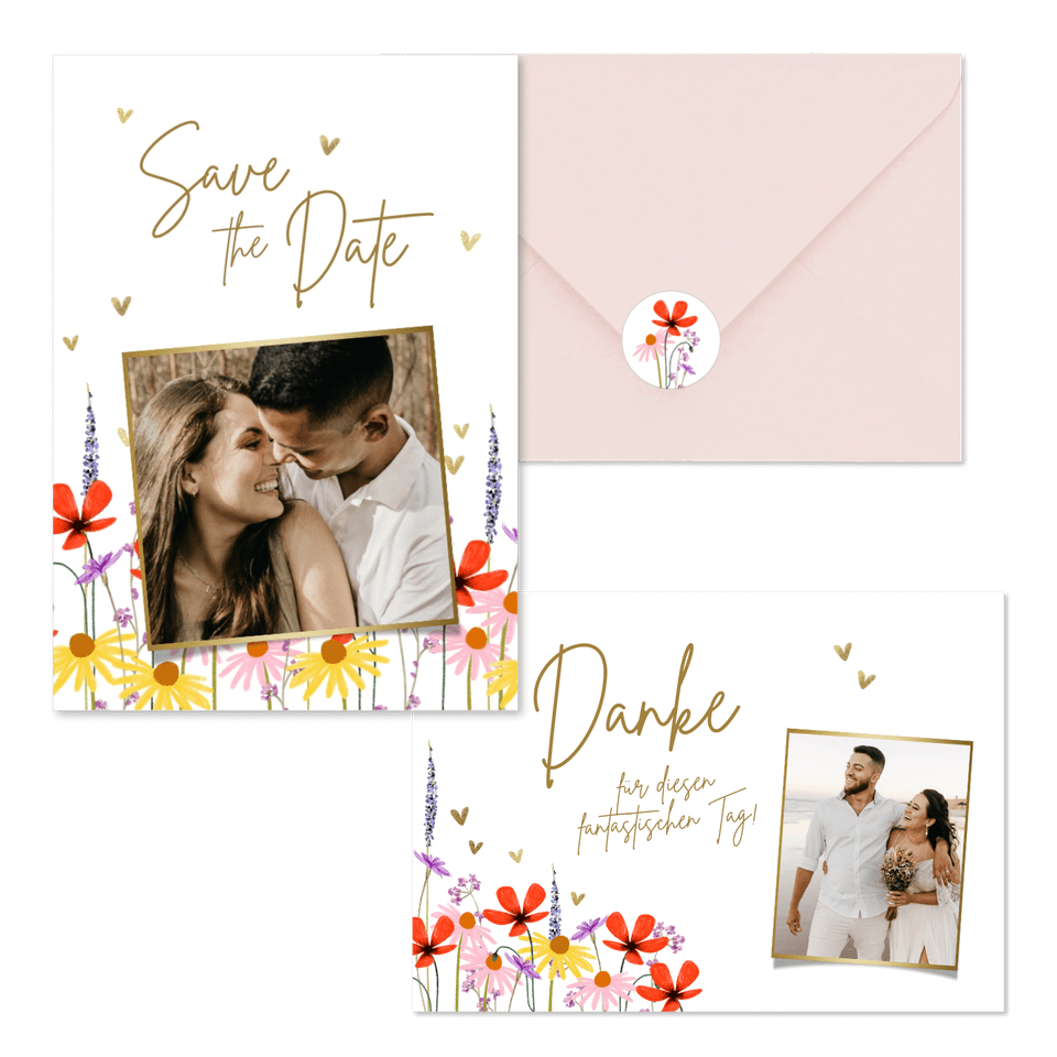 Hochzeitskartenset bunte Blumenwiese