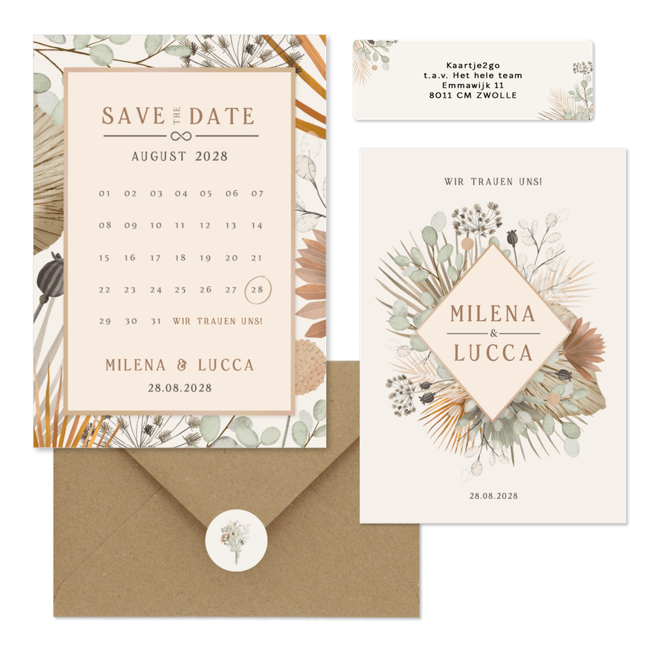 Hochzeitskartenset Trockenblumen und Gräser