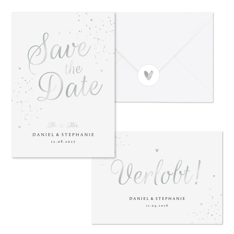 Hochzeitskartenset Silberschrift