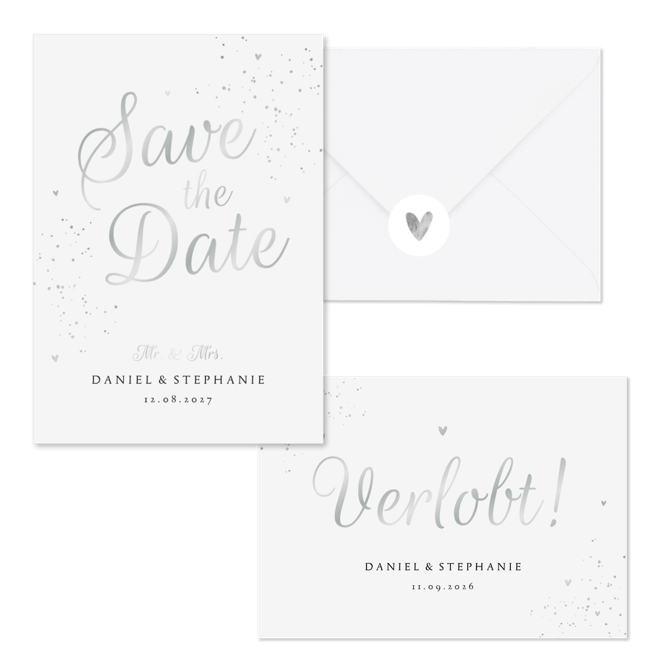 Hochzeitskartenset Silberschrift