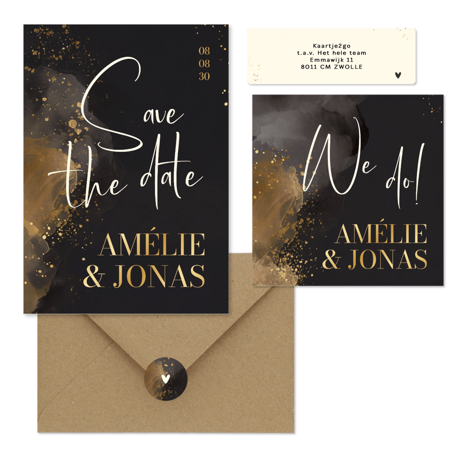 Hochzeit - Grau Aquarell mit Goldklecksen