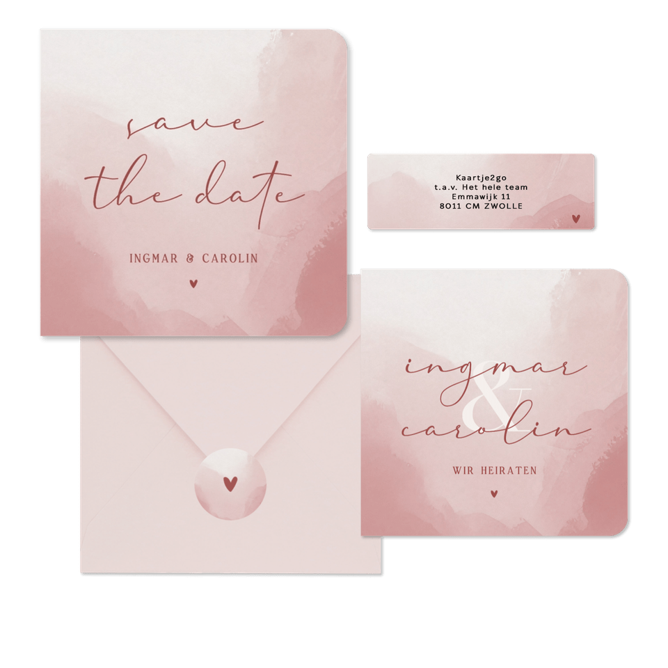 Hochzeitskartenset in Aquarell Altrosa