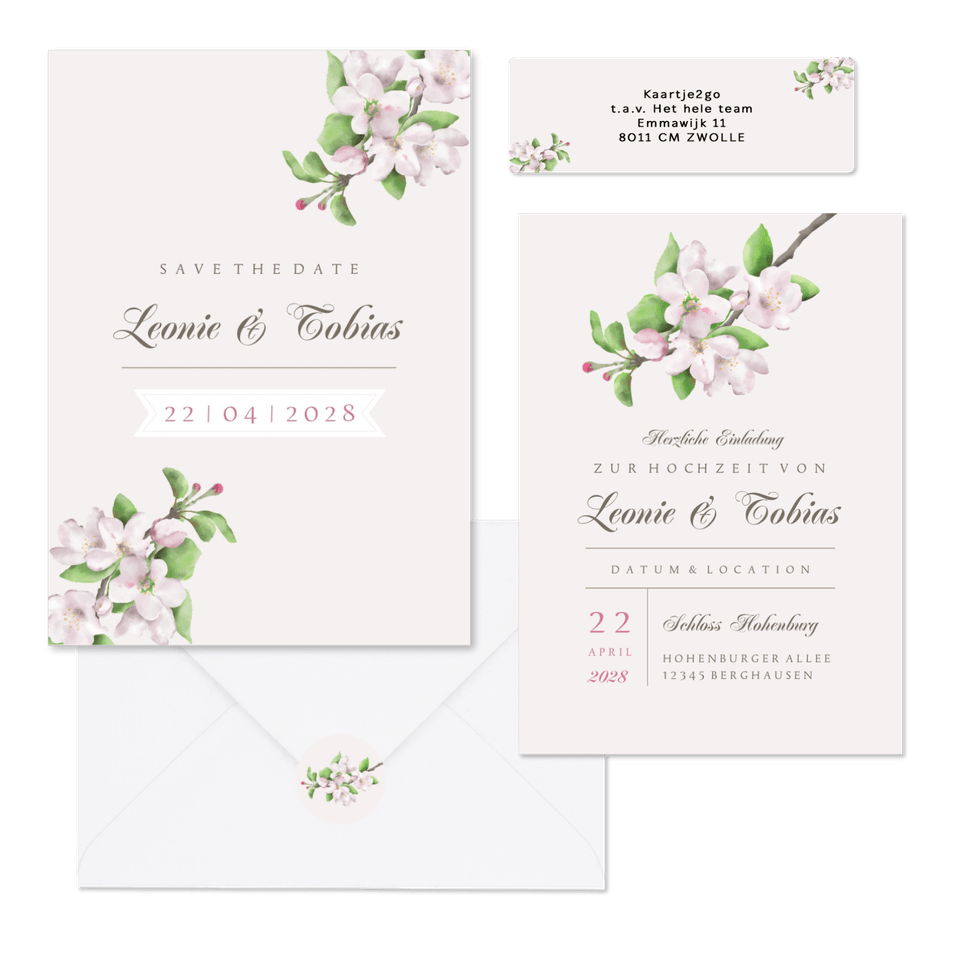 Hochzeitskartenset natürliche Apfelblüten