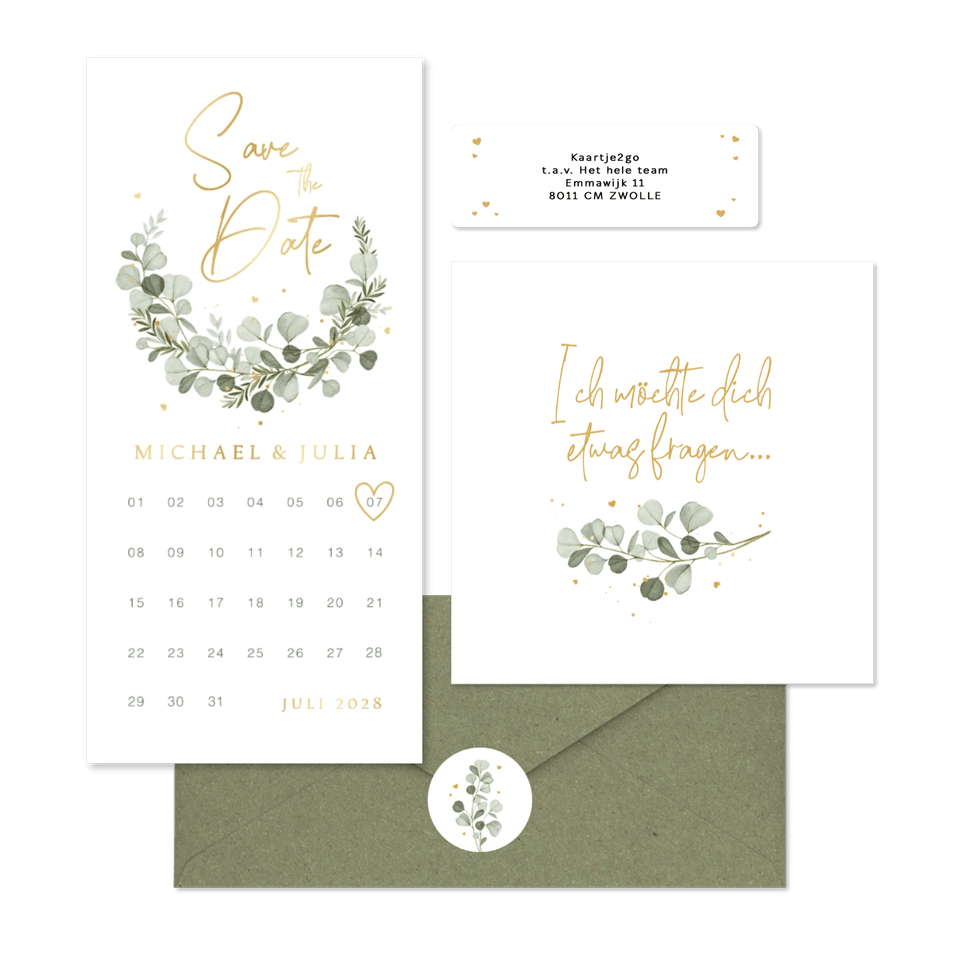 Hochzeitskartenset Aquarellzweige Eukalyptus