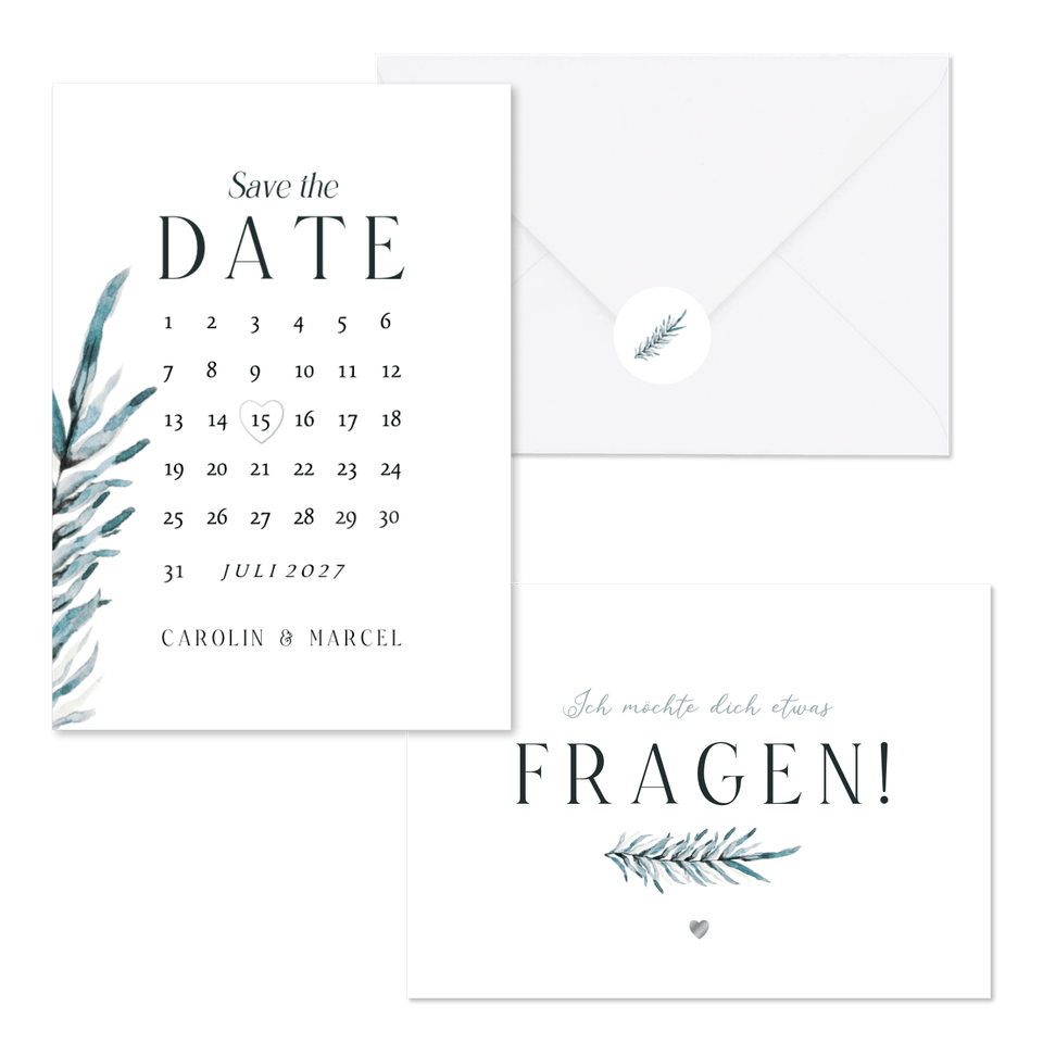 Hochzeitskartenset blaugrüner Zweig