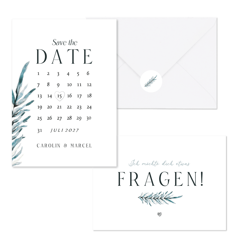 Hochzeitskartenset blaugrüner Zweig