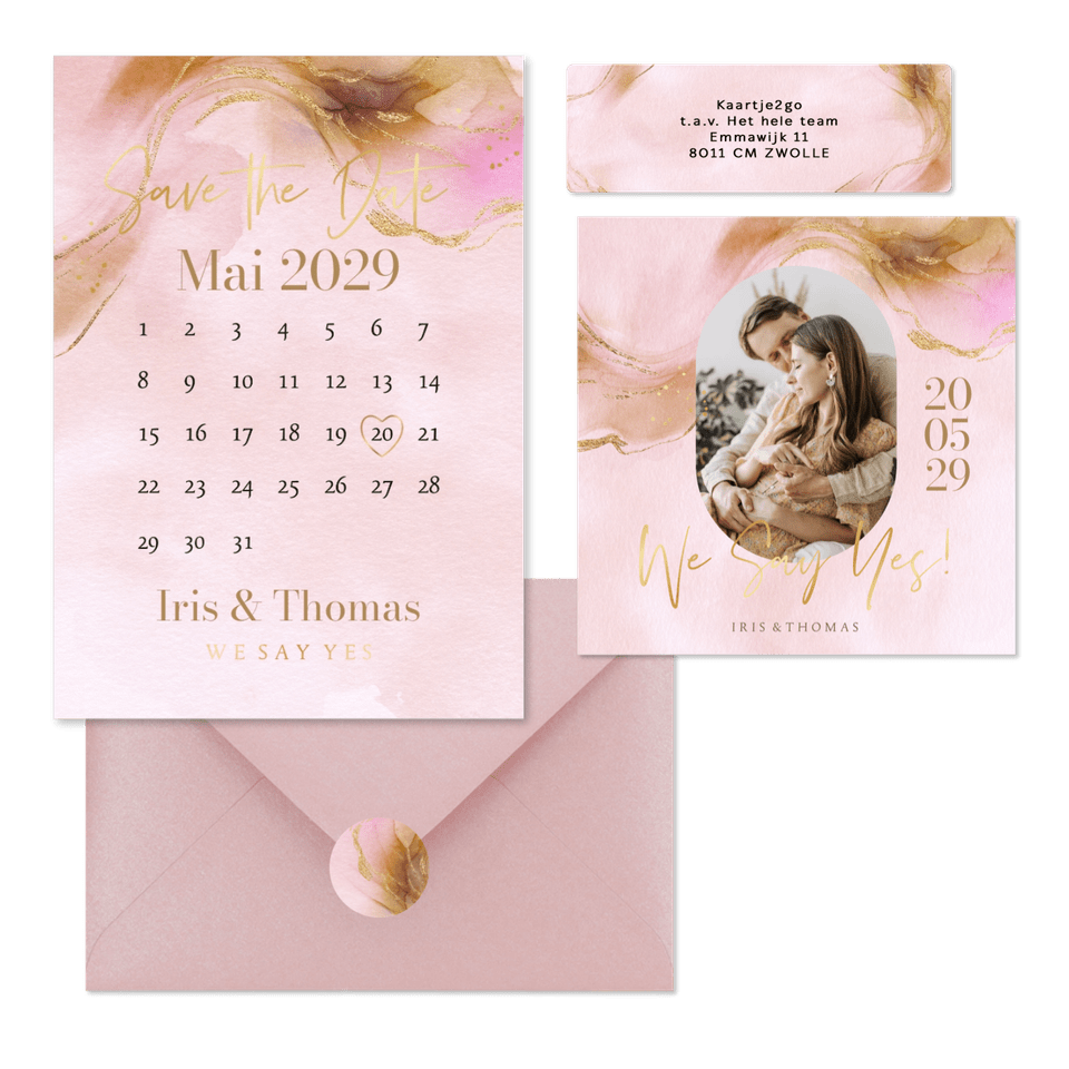 Hochzeitskartenset Bohemian Aquarell in Rosegold