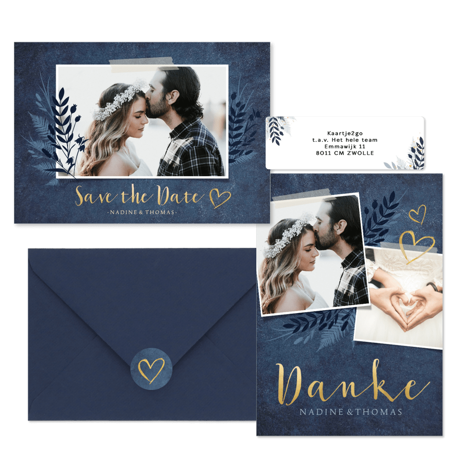 Hochzeitskartenset dunkelblaue Botanik