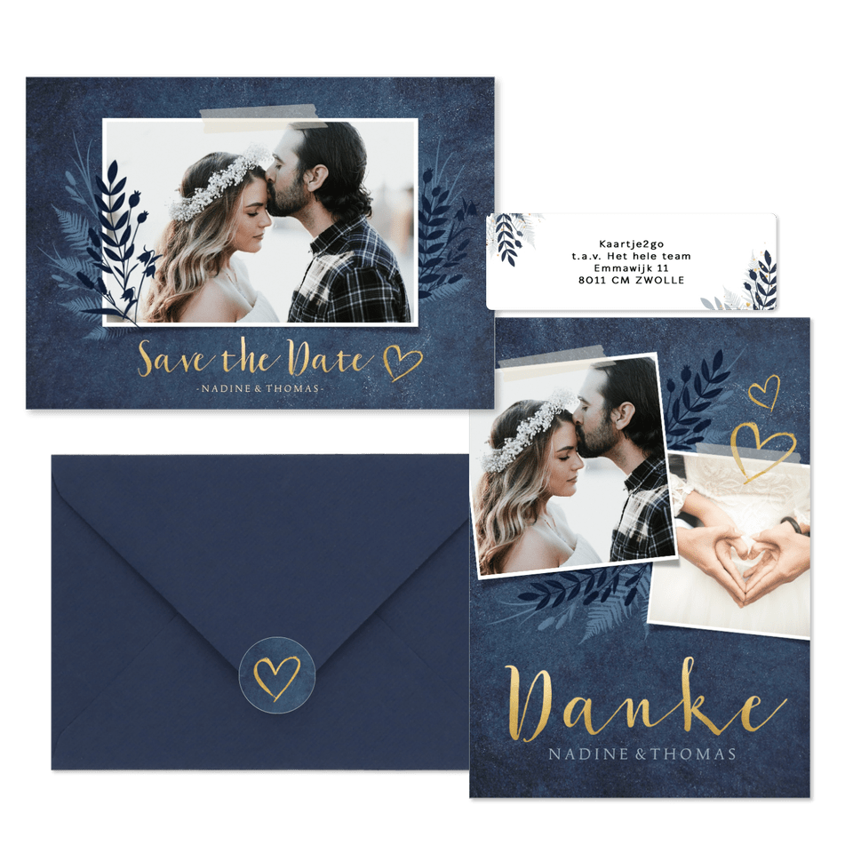 Hochzeitskartenset dunkelblaue Botanik