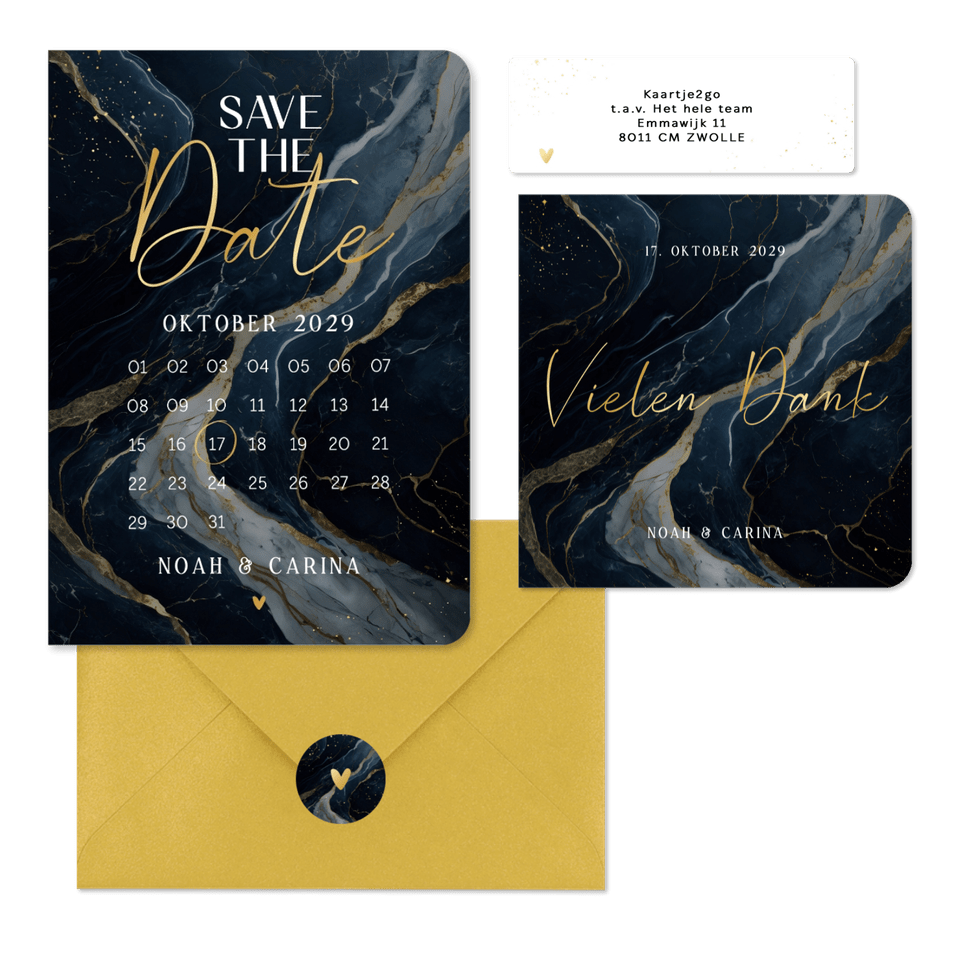 Hochzeitskarten Dunkler Marmor mit Goldschrift