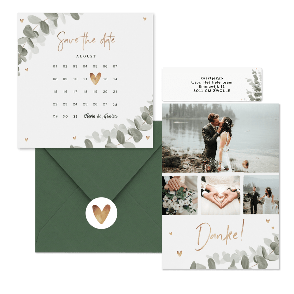 Hochzeitskartenset elegantes Aquarell mit Eukalyptus