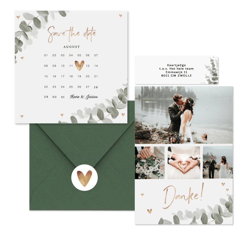 Hochzeitskartenset elegantes Aquarell mit Eukalyptus