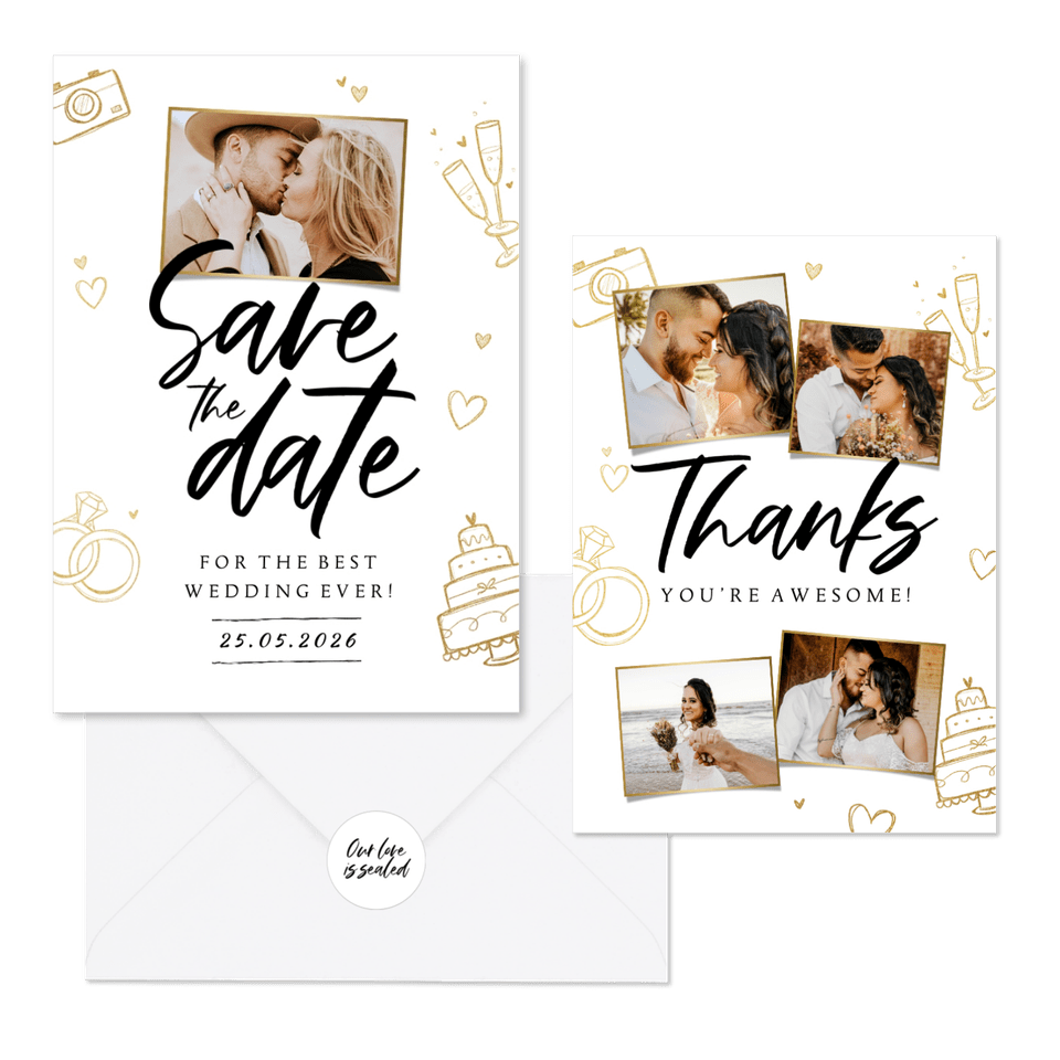 Hochzeitskartenset Doodles mit Sektgläsern