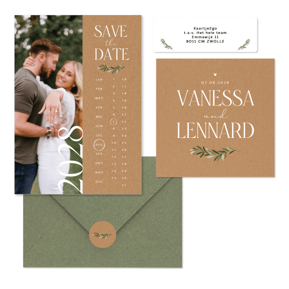 Hochzeitskartenset schlicht Zweig auf Kraftpapier 