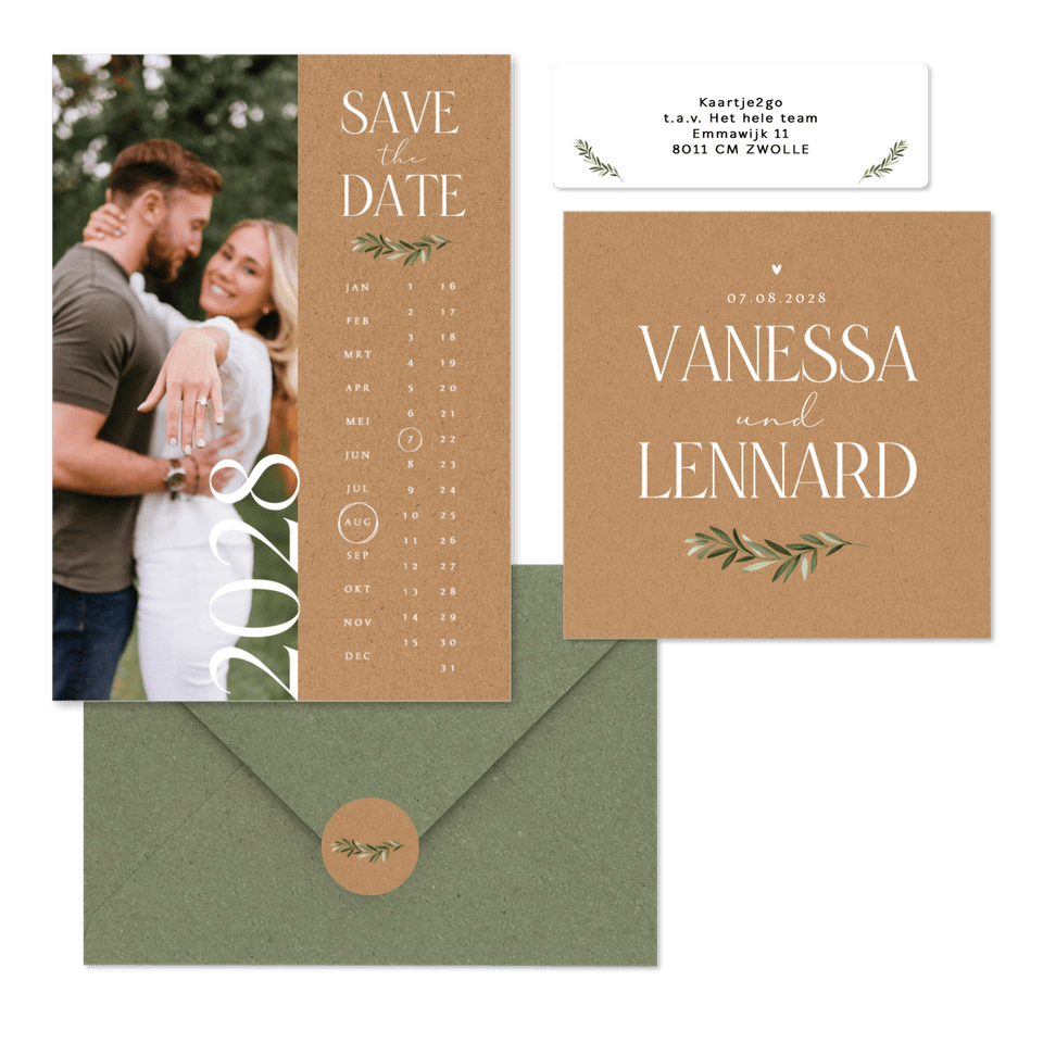 Hochzeitskartenset schlicht Zweig auf Kraftpapier 