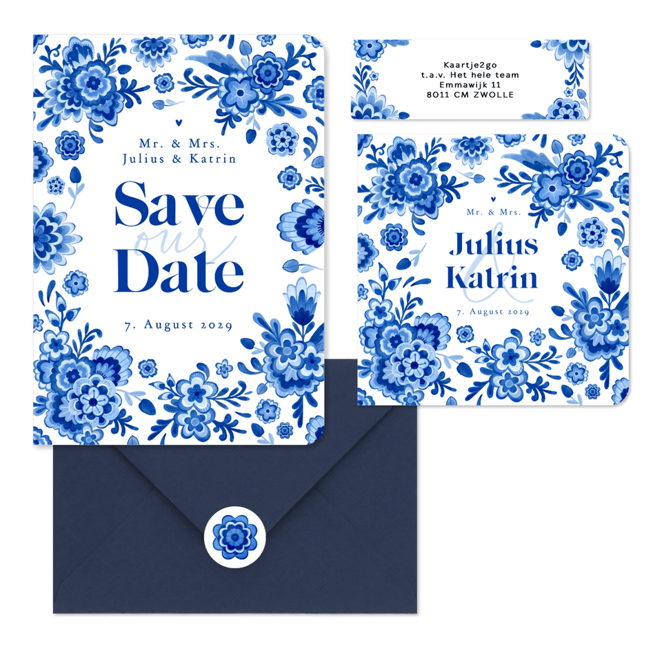 Hochzeitskartenset in Delfter Blau
